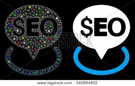 Glossy Mesh Seo Geotargeting Icon With Glow Effect. Abstract Illuminated Model Of Seo Geotargeting. 