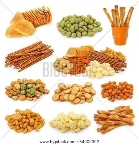 Snack collection isolated on white background