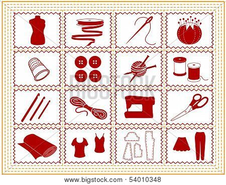 Sewing, Tailoring, Knit, Crochet, Craft Icons