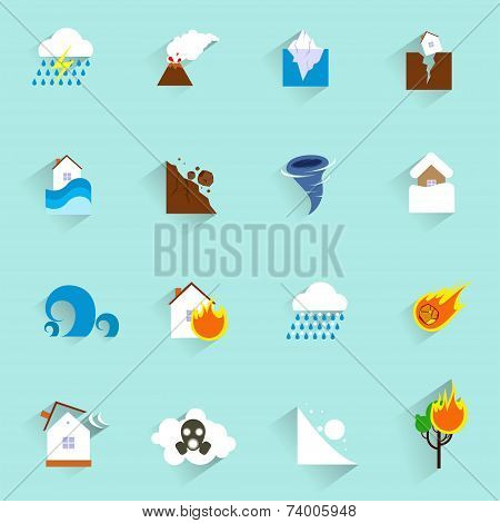 Natural disaster icons flat