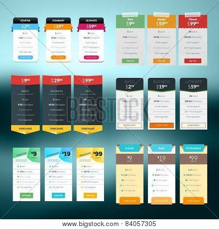 Set Of Vector Pricing Table In Flat Design Style For Websites And Applications