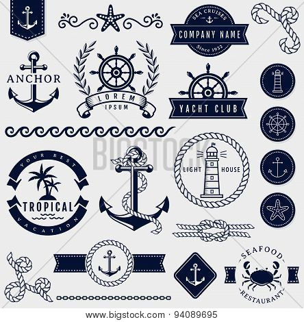 Sea And Nautical Design Elements. Vector Set.