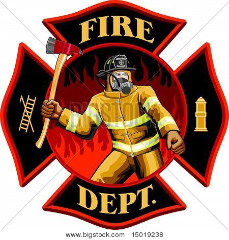 Firefighter Inside Maltese Cross Symbol