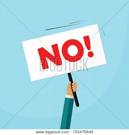 No answer choice vector illustration, man hand holding placard with no sign, person say no vote