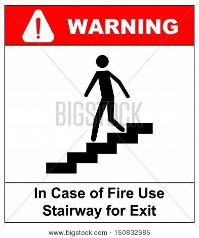 in case of fire use stairway for exit sign. man going on emergency exit. warning banner. vector symbol.