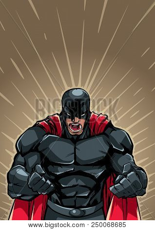 Illustration Of Raging Superhero With Clenched Fists Ready For Battle.