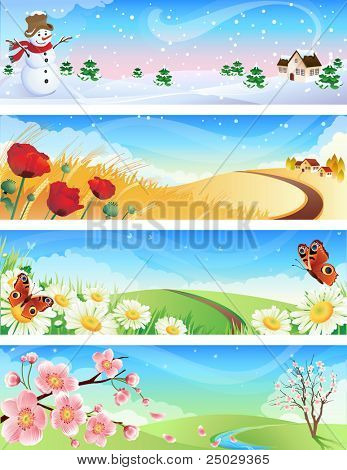 Vectorillustratie - four seasons landschappen