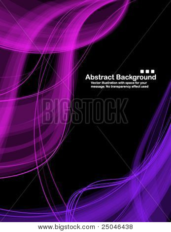 Abstract transparent blue and pink waves on black background. Vector illustration in RGB colors.