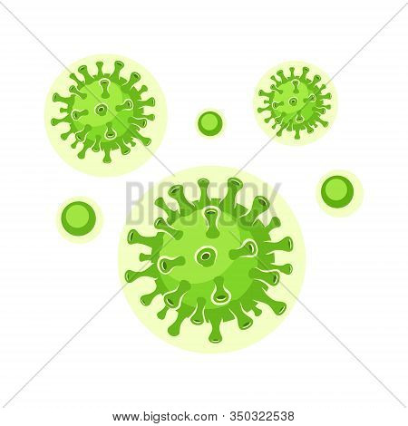 Green Virus Cells. Viruses In Infected Organism, Viral Disease Epidemic. Corona, Influenza Viruses. 