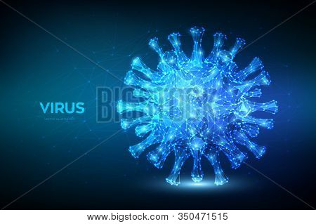 Coronavirus 2019-ncov Novel Coronavirus Low Poly Abstract Concept. Microscopic View Of Virus Cell Cl