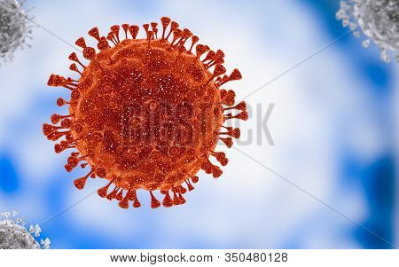 Close-up Of Virus Cells Or Bacteria. Flu, View Of A Virus Under A Microscope, Infectious Disease. Ge