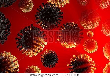 Coronavirus Wuhan, China Covid-19 Molecules Flying In The Space. Microscopic Photography. The Concep