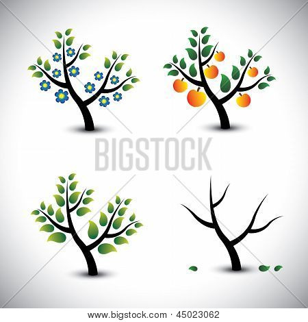 Abstract Tree In Spring, Summer, Autumn & Winter-vector Graphic.