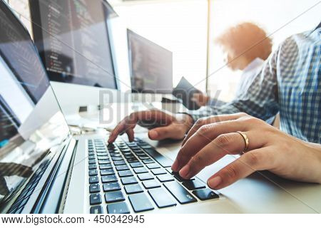 Developing Programmer Team Development Website Design And Coding Technologies Working In Software Co