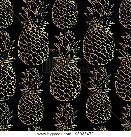 Exotic seamless pattern with silhouettes tropical fruit pineapples.