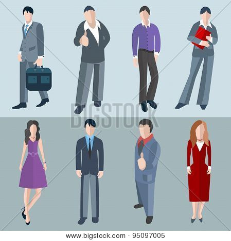 Set isolated office men and women workers