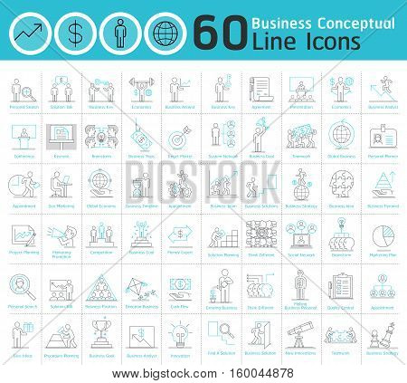 Set of business conceptual thin line icons collection. Modern business elements thin line icons set for graphics and web designers. Collection flat line icons. Vector illustrations.