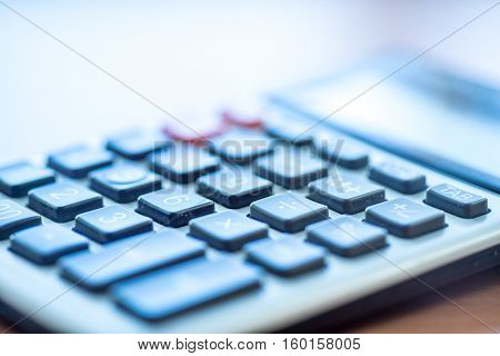 Office Calculator Close Up: Making Calculations, Savings, Finances and Economy Concept, Calculating Bills in Home Office, Mathematics, Accounting, Financial, Counting Profit, Income, Taxes