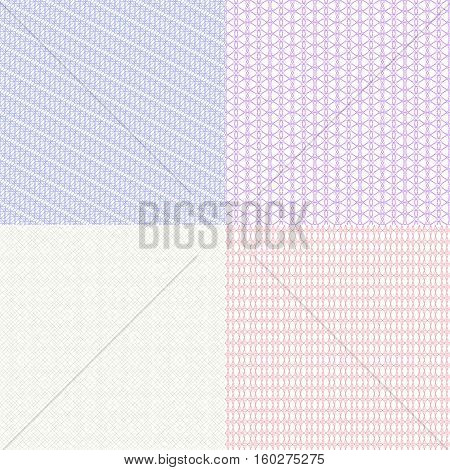 Guilloche patterns set. Currency for certificate and voucher printing, banknote and money texture. Pattern guilloche watermark, illustration of background watermark to diploma