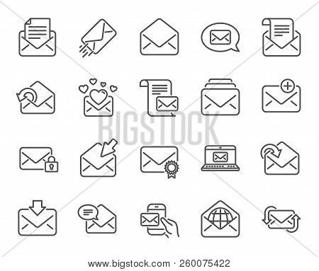 Mail Messages Line Icons. Set Of Newsletter, E-mail, Correspondence Linear Icons. Received Mail, Sec