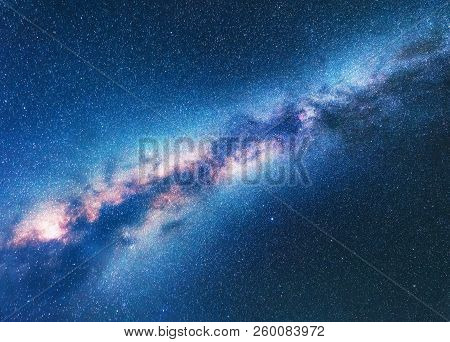 Milky Way. Space Background With Starry Sky. Fantastic Night Landscape With Bright Milky Way, Blue S