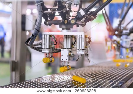 robotic machine tool in industrial manufacture factory,Smart factory industry 4.0 concept.