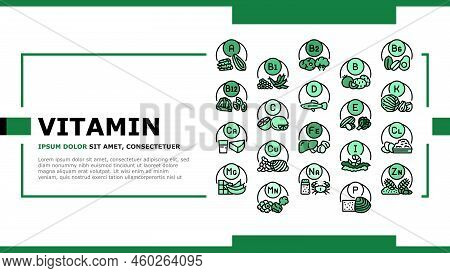 Vitamin Mineral Medical Complex Landing Web Page Vector. Healthy Vitamin C And A, Healthcare Extract