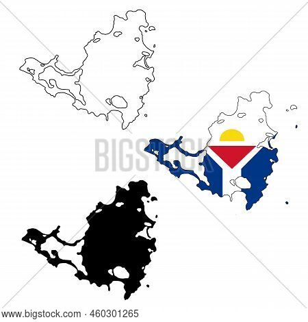 Map Of Saint Martin Island With Flag. Outline Map Saint Martin Island. Saint Martin Island Vector Ma