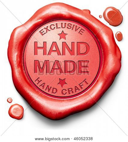 hand made exclusive handmade hand craft custom crafted authentic one of a kind art work red stamp label or icon