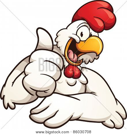 Cartoon chicken giving the thumbs up. Vector clip art illustration with simple gradients. All in a single layer.