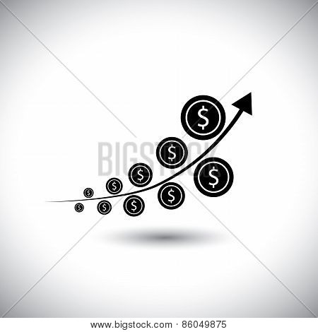 Graph With Dollar Coins Showing High Growth - Vector Icon