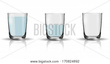 Glass Of Sparkling Water, Half Full Glass And Empty Glass