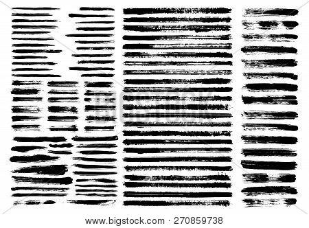 Grunge Paint Stain Brush Stroke Dabs Set. Black Vector Sumi Painting Design Elements Isolated On Whi