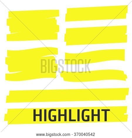 Highlight Yellow Marker Vector Set. Highlight Yellow Marker Isolated Background. Highlight Yellow Ma