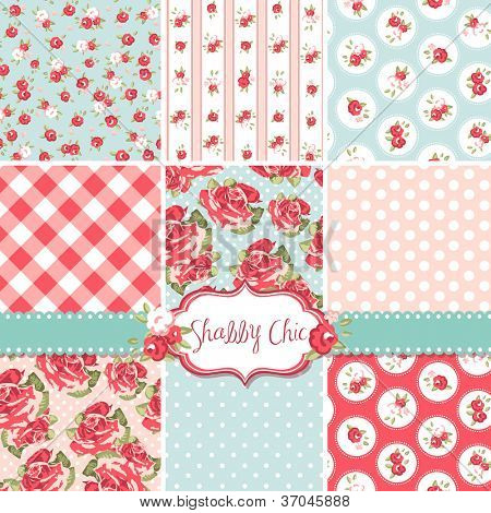 Shabby Chic Rose Patterns and seamless backgrounds. Ideal for printing onto fabric and paper or scrap booking.