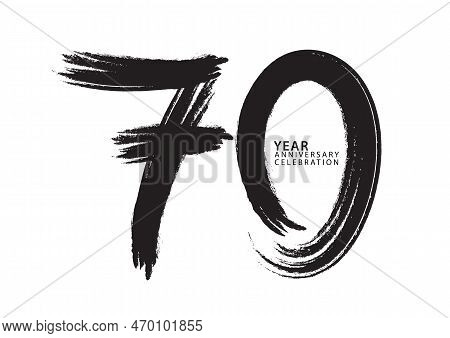 70 Year Anniversary Celebration Logotype Black Paintbrush Vector, 70 Number Design, 70th Birthday In