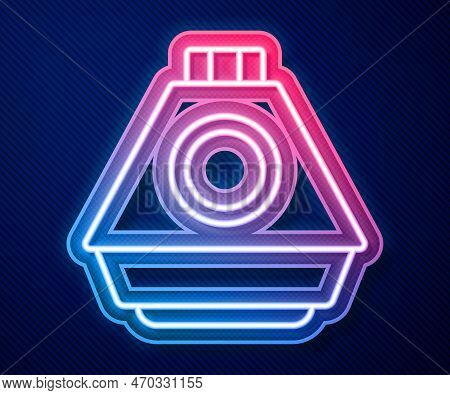 Glowing Neon Line Space Capsule Icon Isolated On Blue Background. Vector