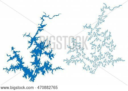 Lake Martin Reservoir (united States Of America, North America, Us, Usa, Alabama) Map Vector Illustr