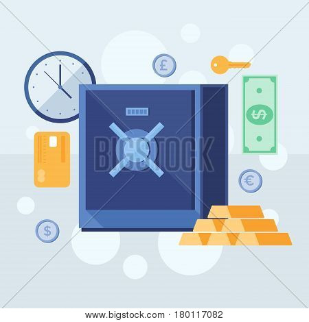 Banking deposits. Bank deposited the money, finances, transfers, currency, deposits. Modern flat design concept for web banners, web sites, printed materials, infographics.