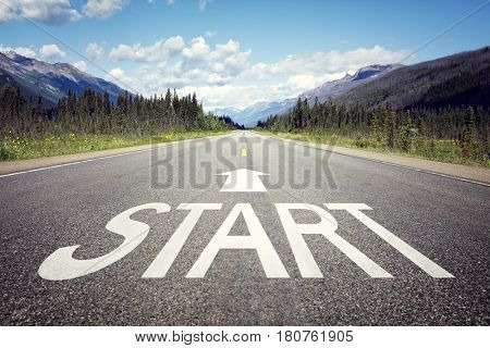 Start line on the highway concept for business planning, strategy and challenge or career path, opportunity and change