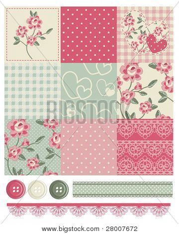 Shabby Chic land Rose Vector naadloze patronen.  Gebruik om dekbedden, stof projecten of papier cra