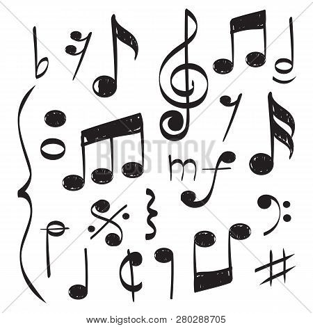 Notes Music. Vector Hand Drawn Muzician Staff Treble Clef For Song Vector Concept Pictures. Illustra