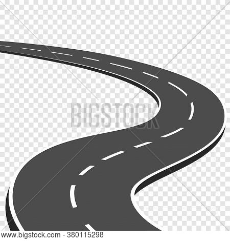 Winding Curved Road With Markings. Highway Going Into The Distance. Asphalt Pathway On Transparent B