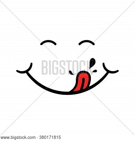 Yummy Icon. Face After Tasty Food. Logo Of Smile, Hungry Mouth And Pleasure. Funny Emoji After Delic