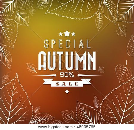 Feuilles d'automne vente vector retro poster avec fond abstrait automne floue et blanc