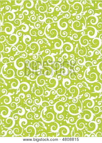 Floral Scrolls Pattern Green Background