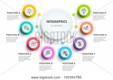 Business 8 Step Process Chart Infographics With Step Circles. Circular Corporate Graphic Elements. C