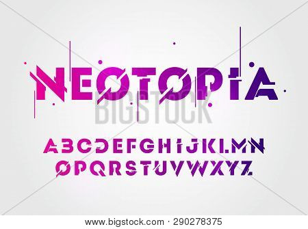 Vector Illustration Abstract Technology Neon Font And Alphabet. Techno Effect Logo Designs. Typograp