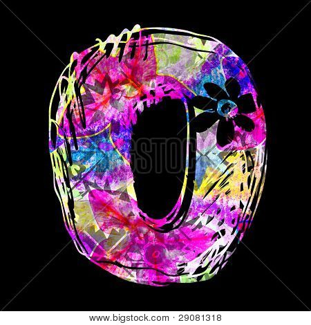 abstract luminescent letter O isolated on black background