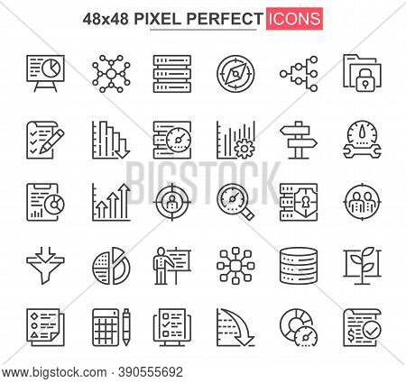 Data Analytics Thin Line Icons Set. Business Statistics And Financial Statements Unique Design Icons